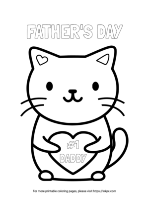 Printable Cute Cat Father's Day Coloring Page