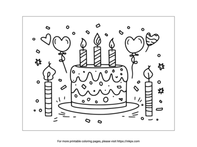 Printable Birthday Cake & Balloon Coloring Page