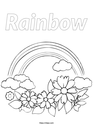 Free Printable Rainbow & Flower & Text Coloring Page