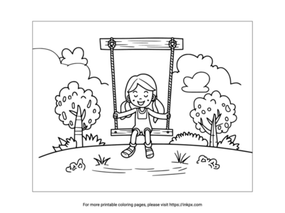 Printable Summer & Kid & Swing Coloring Page