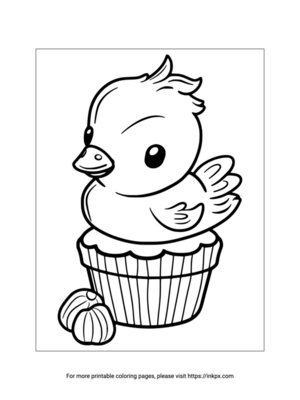 Free Printable Cute Duck Cupcake Coloring Page