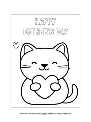 Printable Cute Cat Happy Father's Day Coloring Page