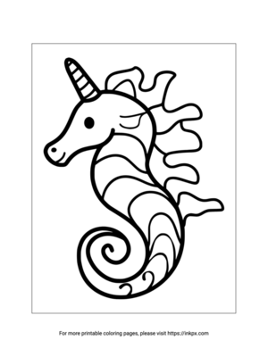 Printable Simple Unicorn Seahorse Coloring Page