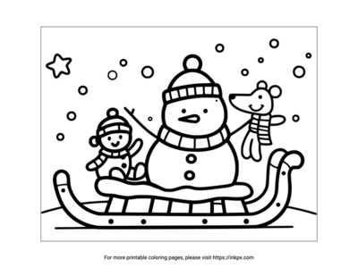 Printable Snowman & Sled Coloring Page