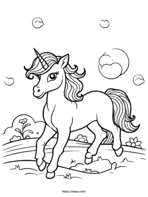 Free Printable Running Unicorn Coloring Page