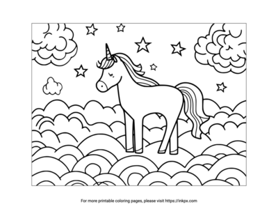 Printable Unicorn & Clouds Coloring Sheet