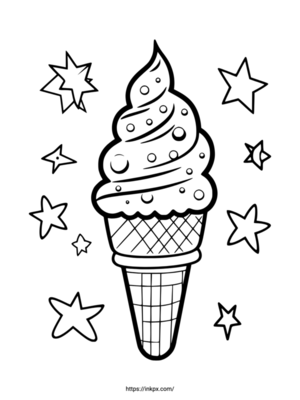 Free Printable Ice Cream with Star Coloring Page