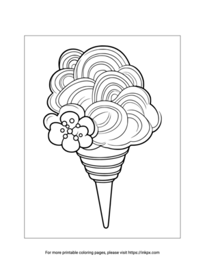 Printable Ice Cream Cone with Flower Coloring Sheet