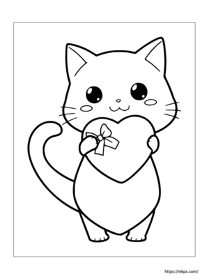 Printable Lovely Cat & Heart Valentine's Day Theme Coloring Page