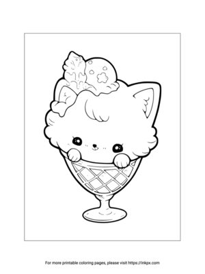 Printable Cute Fox & Ice Cream Coloring Page