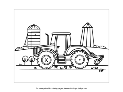 Free Printable Tractor & Barn Coloring Page