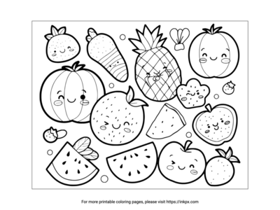 Printable Cute Summer Fruits Coloring Page