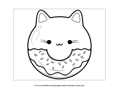 Free Printable Cute Cat Donut Coloring Page