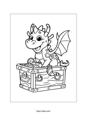 Printable Cartoon Dragon with Treasures Coloring Page