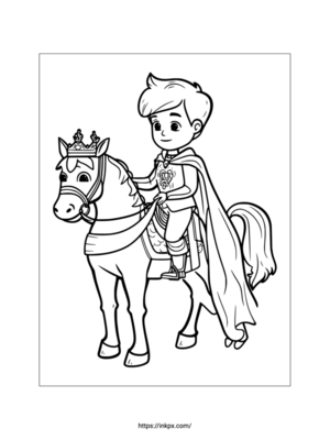 Printable Cartoon Prince & Horse Coloring Page