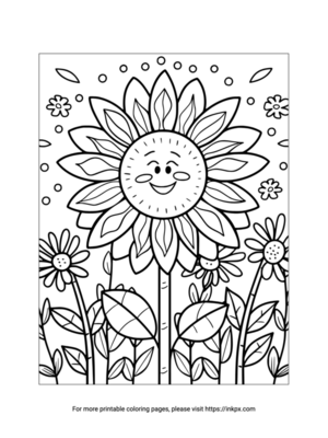 Free Printable Large Cartoon Sunflower Coloring Page