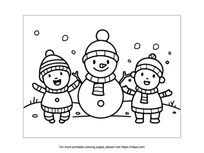 Printable Snowman & Kids Coloring Page