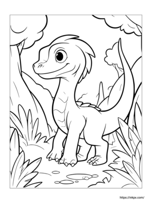 Printable Cartoon In the Woods Dinosaur Coloring Page