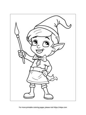 Free Printable Elf and Magic Wand Coloring Sheet