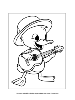 Free Printable Duck Guitarist Coloring Sheet