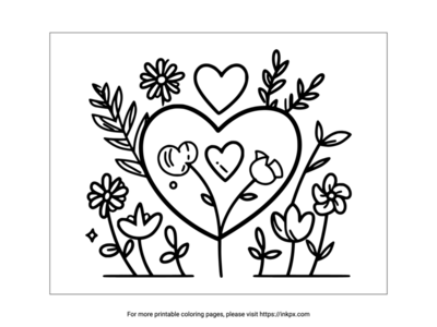Printable Heart & Plant Coloring Page