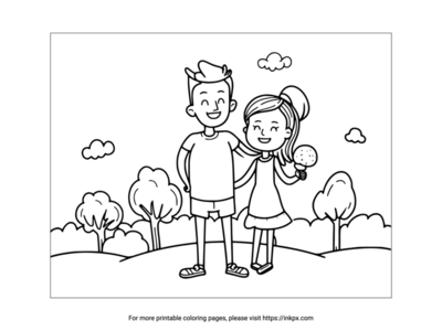 Printable Father & Daughter & Ice Cream Coloring Page