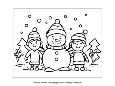 Printable Snowman & Happy Kids Coloring Page