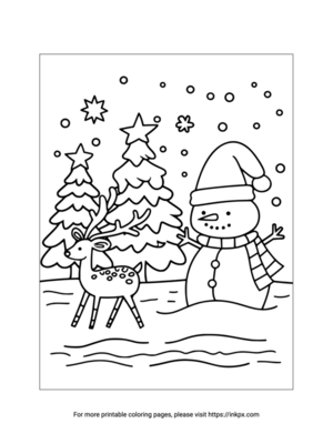 Printable Snowman & Deer Coloring Page