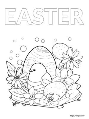Free Printable Eggs & Bird & Flowers Coloring Page
