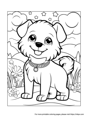 Free Printable Dog in Nature Coloring Page
