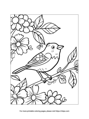 Free Printable Bird & Flowers Coloring Page