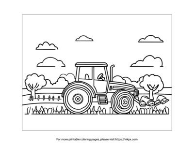 Free Printable Farm Scene & Tractor Coloring Sheet
