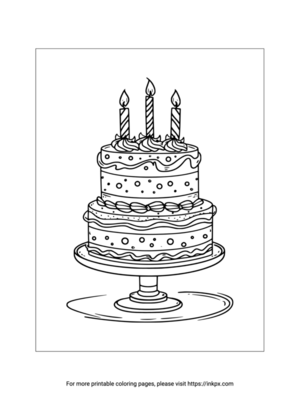 Printable Cake Stand & Birthday Cake Coloring Page