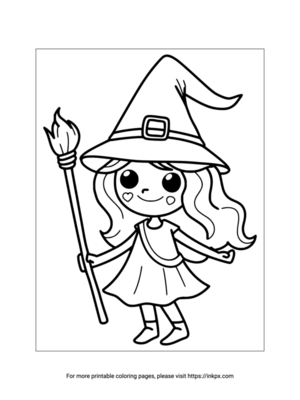 Free Printable Cute Witch Girl Coloring Page