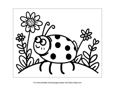 Free Printable Ladybug and Flowers Coloring Page