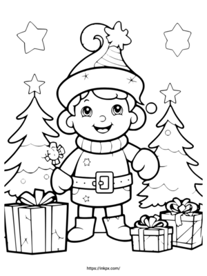 Free Printable Cute Kid & Christmas Tree Coloring Page