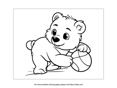 Free Printable Baby Bear Playing Basketball Coloring Page