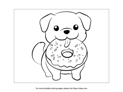 Free Printable Cute Dog & Donut Coloring Page