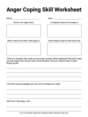 Free Printable Anger Coping Skill Worksheet