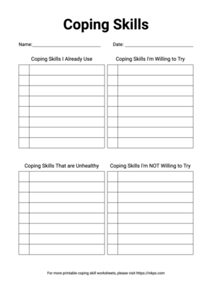 Free Printable Coping Skill Brainstorm Template