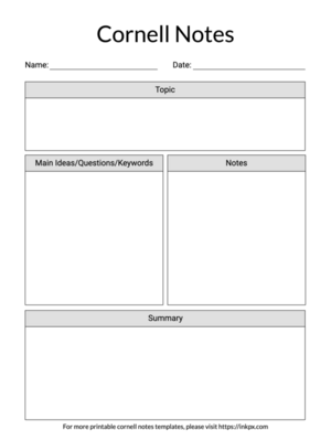 Printable Simple Tab Style Cornell Notes Template