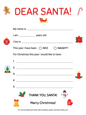 Free Printable Simple Dear Santa Letter Template