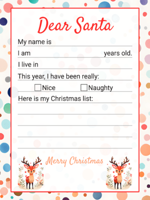 Free Printable Reindeer Dear Santa Letter Template