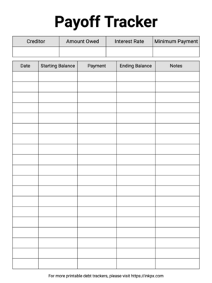 Free Printable Table Style Black and White Pay Off Debt Tracker Template