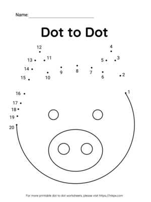 Free Printable Pig Dot to Dot Worksheet 1-20
