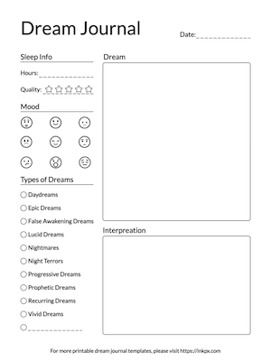 Free Printable Simple Black and White Dream Journal Template