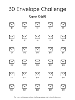 Free Printable Simple 30 Envelope Challenge Save $465