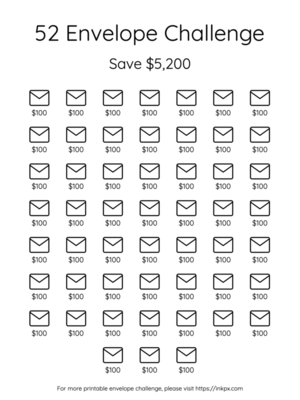Printable Simple Save $5,200 in 52 Weeks Envelope Challenge