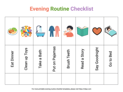 Free Printable Cute Evening Routine Checklist for Kids