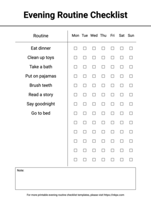 Free Printable Minimalist Weekly Evening Routine Checklist for Kids